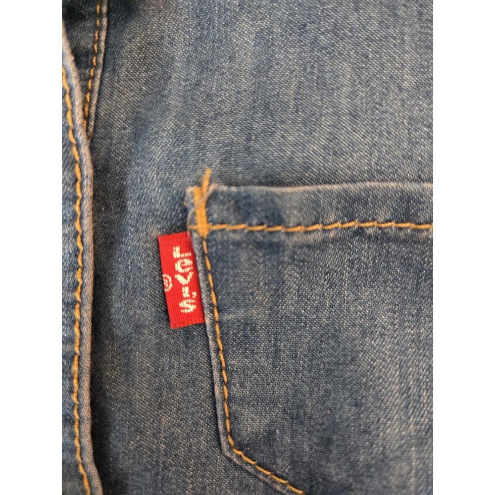 Levi's Denim Dress 12 Months Girls Blue Jean Button Pocket Western Red Tab Logo - Picture 3 of 7